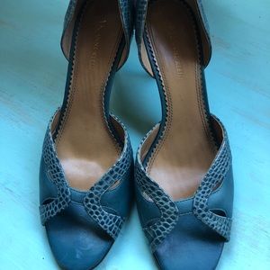 Anne Klein Turquoise Leather Classic Open-toe Heel